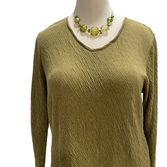 Pure Jill Womens Textured Olive Green Long Sleeve Top L Comfy Casual Relaxed Fit - Picture 5 of 8